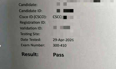 4/29 Singapore CCNP 300-410 (ENARSI) Exam Experience Report